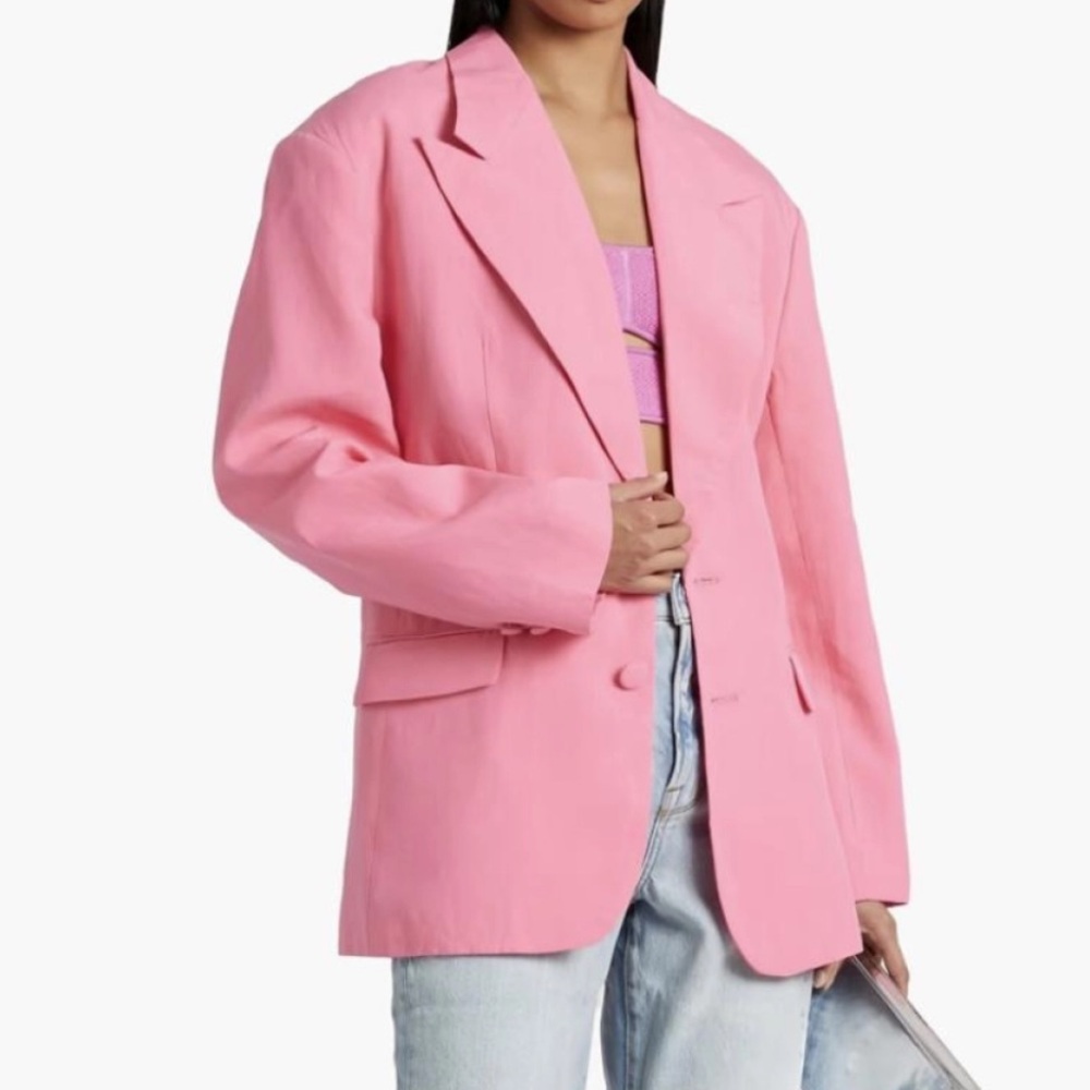 De La Vali Montana Linen-Blend Blazer.‎ Size 8  Women's Pink Blazer oversized